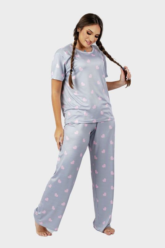 Shechick Half Sleeves Hearts Printed Pajama Set