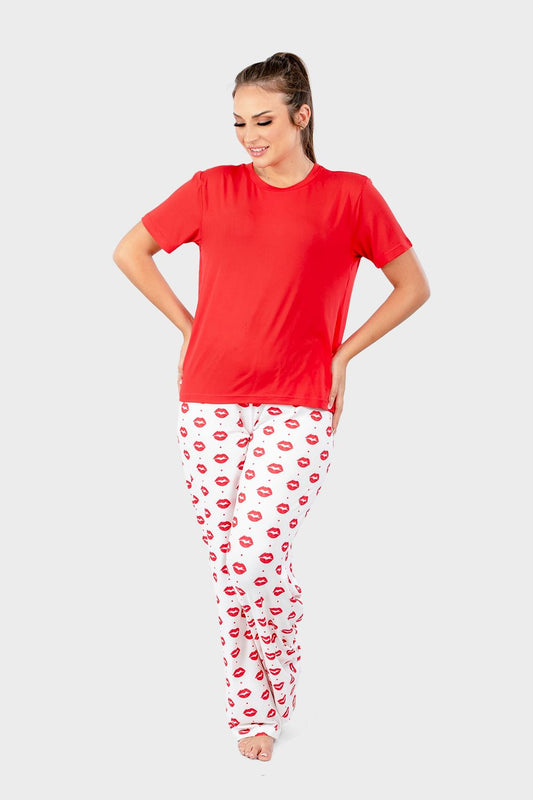 Shechick Top and Printed Pants Comfy Pajama Set