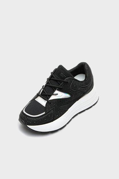 سنيكرز برباط مرصع ستراس، أسود