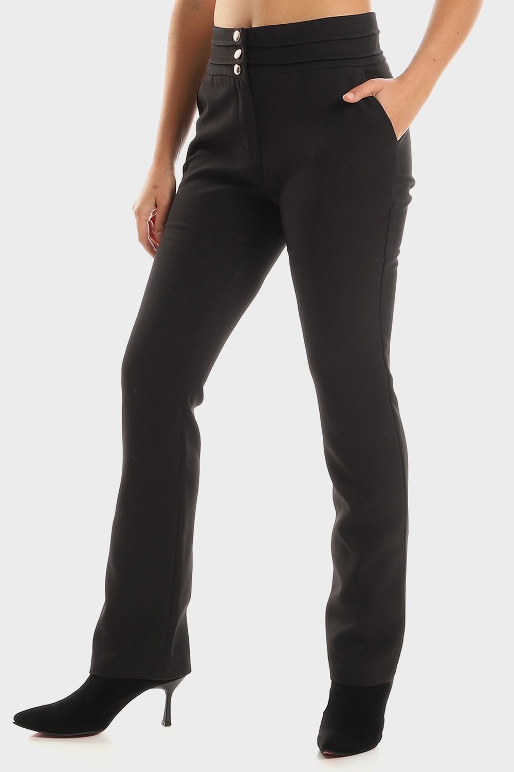 Straight Leg Pants with Golden Buttons