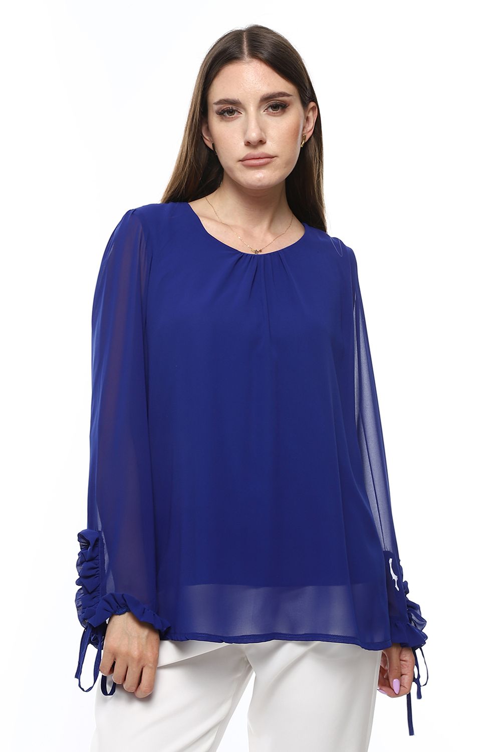 Mr.Joe Chiffon Blouse with Ruffle Cuffs