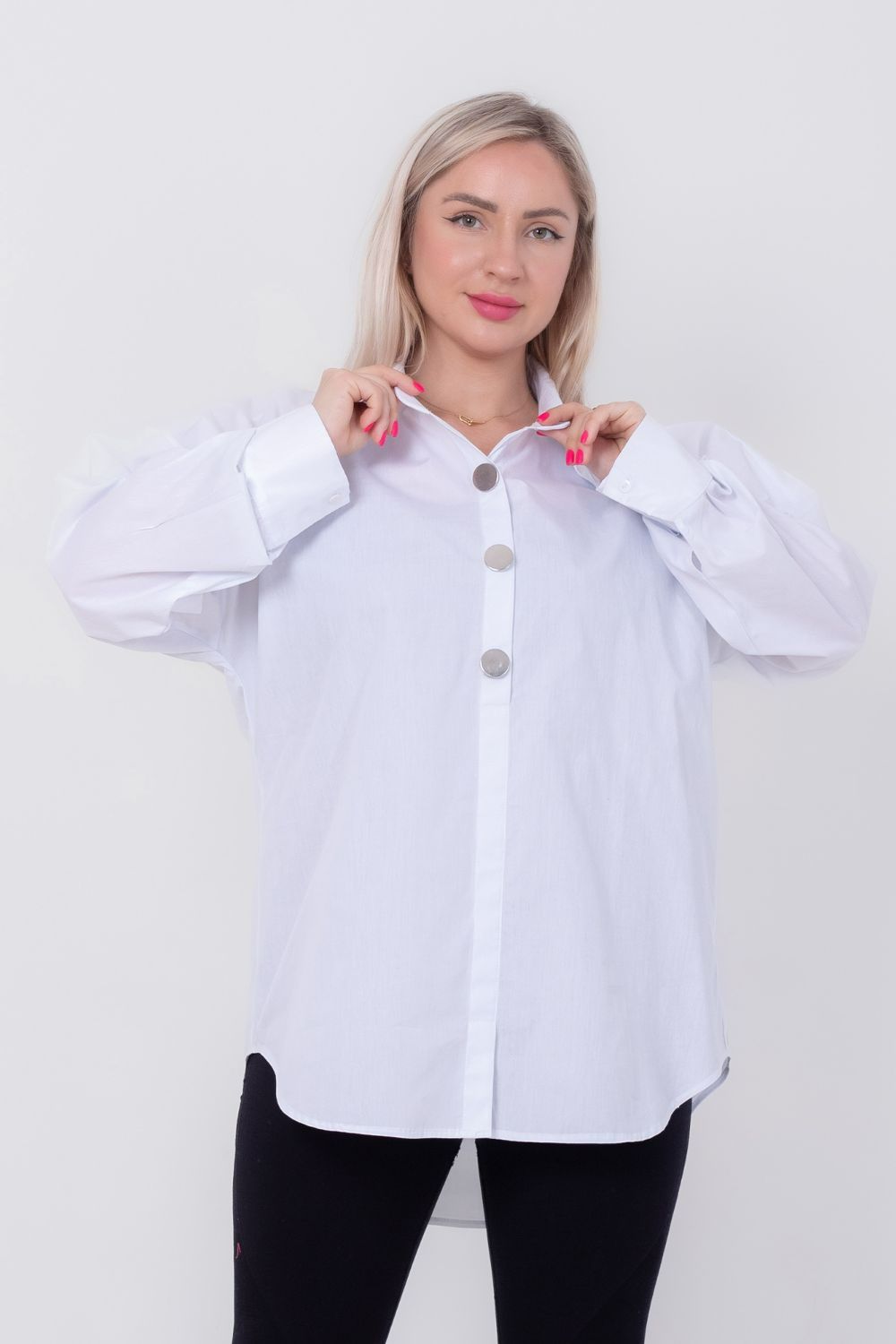 Silver Buttoned Shirt Blouse