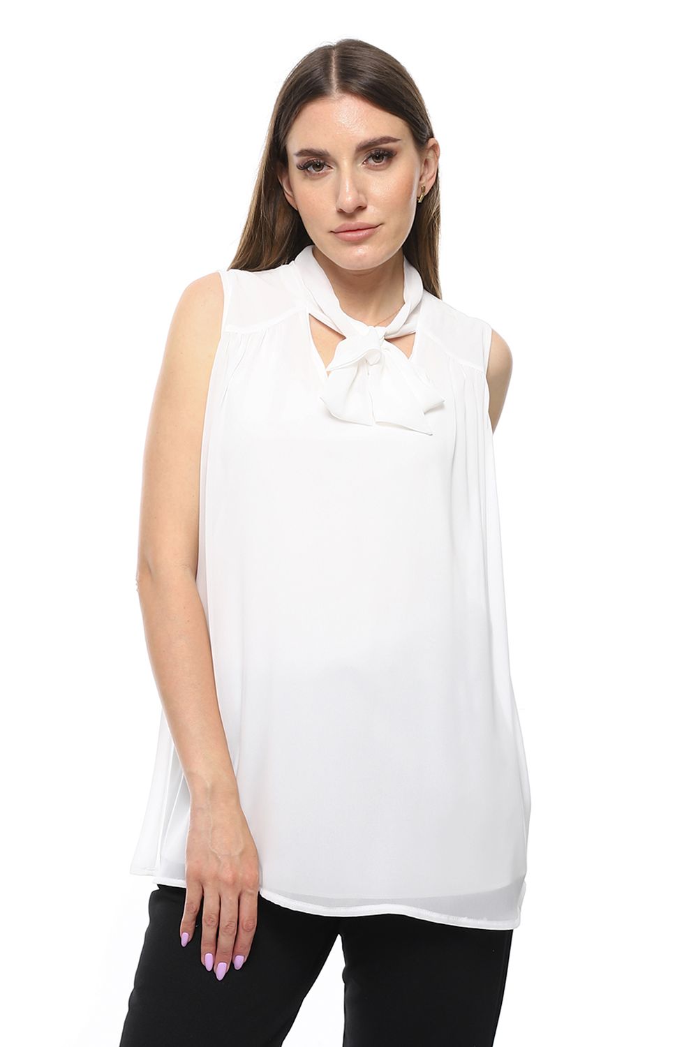 Mr.Joe Tie Neck Sleeveless Blouse