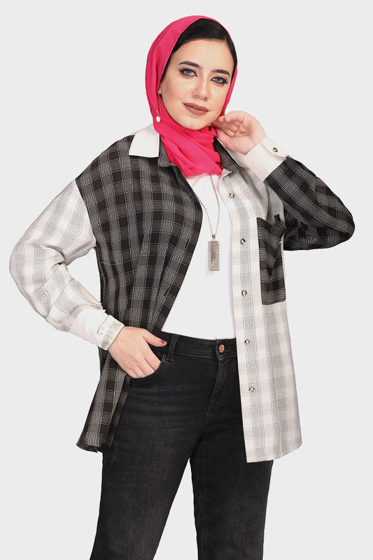 Smoky Color Block Checkered Shirt