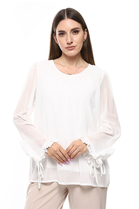 Mr.Joe Chiffon Blouse with Ruffle Cuffs