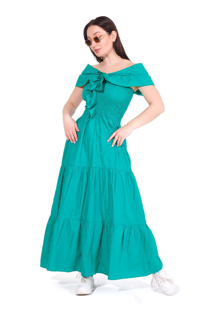 Plain Role Dress with Elastic Part