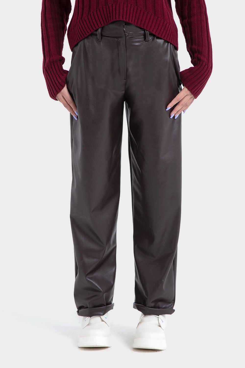 Okoye Dark Brown Straight Leather Pants