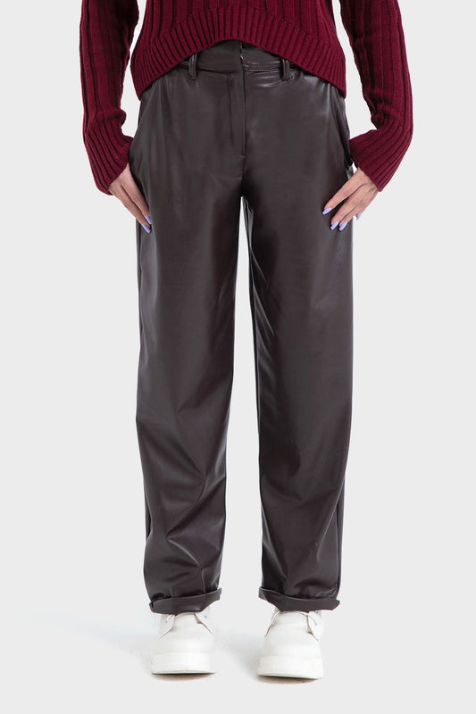 Dark Brown Straight Leather Pants