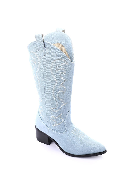 Mr.Joe Embroidered Denim Cowboy Boots