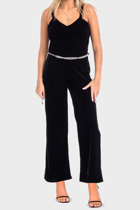 Okoye Luxurious Black Velvet Straight Leg Jumpsuit