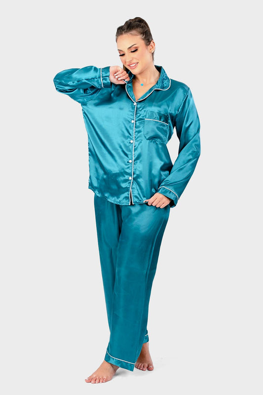 Shechick Satin Pajama Set of Top and Pants