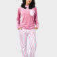 Shechick Top & Striped Pants Velvet Pajama Set