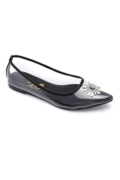 Black Strass Transparent Flat Shoes