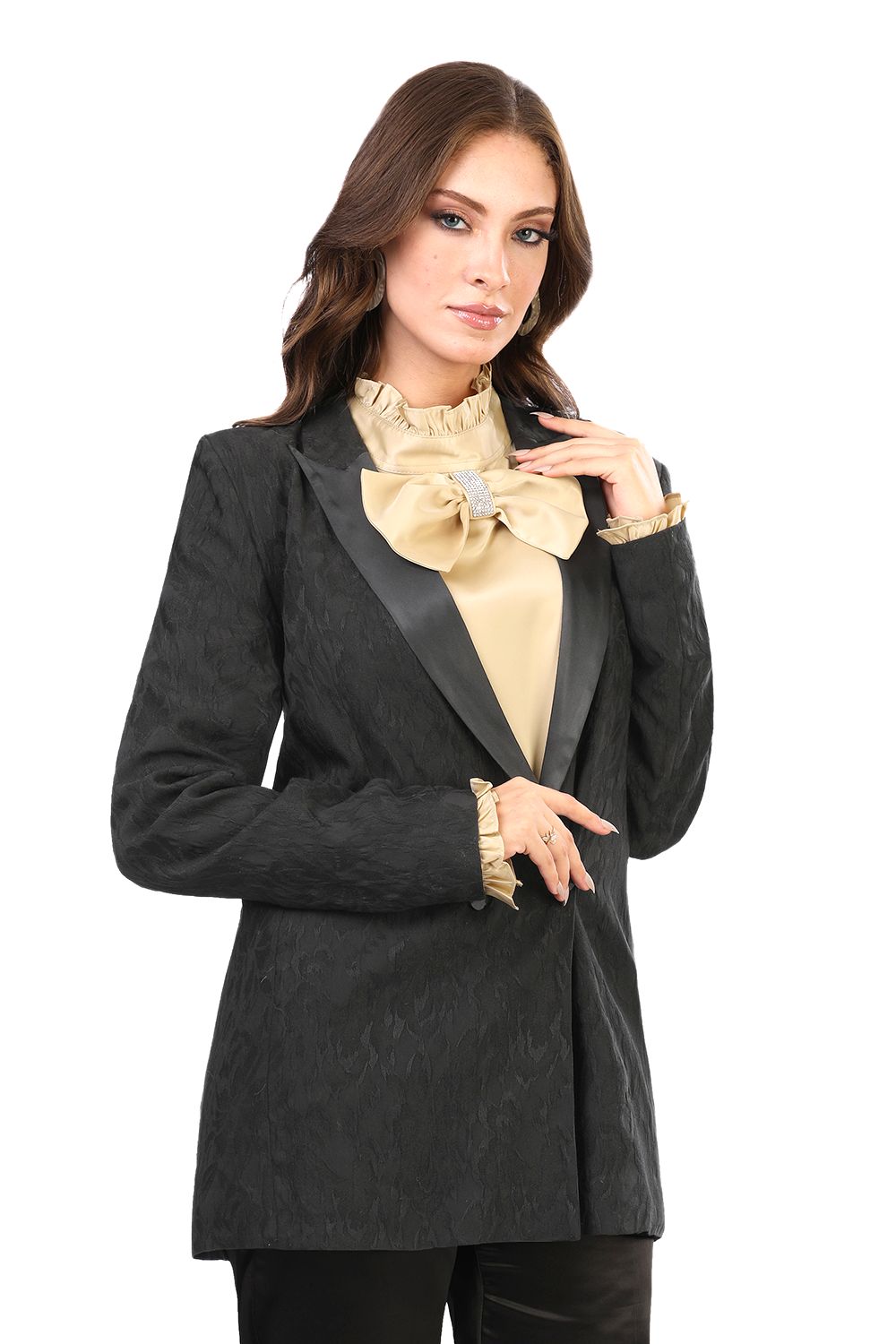 Smoky Fashionable Satin Collar Blazer