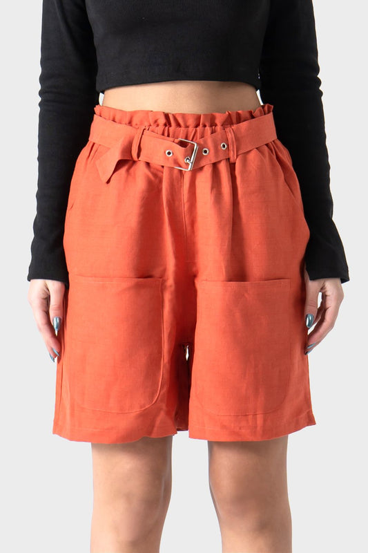 Burnt Orange High Waisted Linen Short