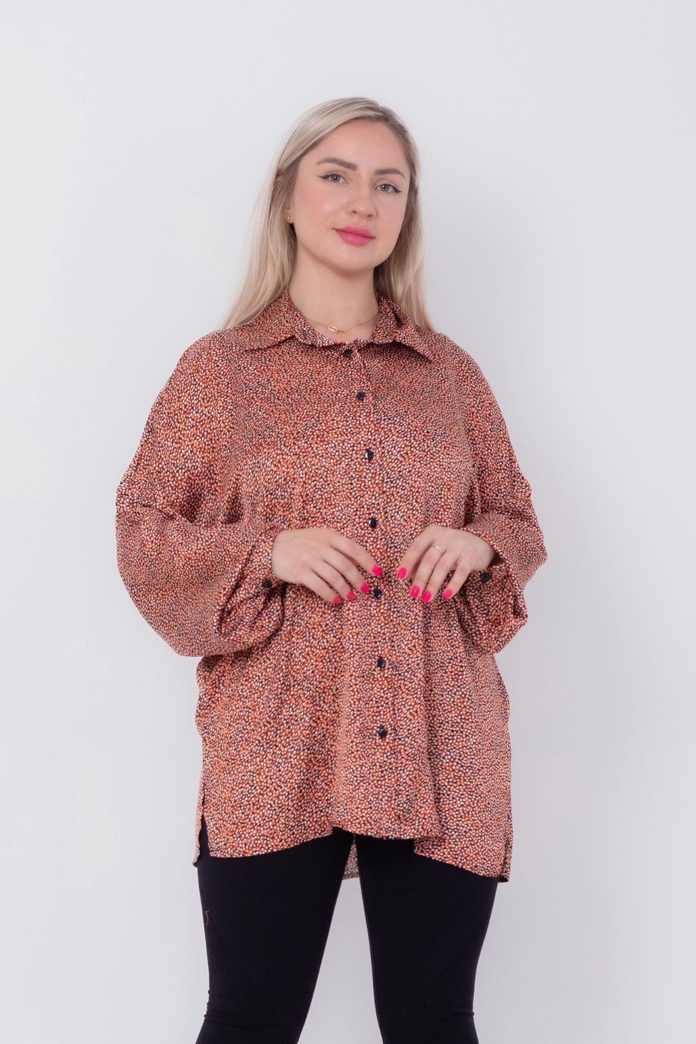 Miss Venus Patterned Satin Chiffon Printed Blouse