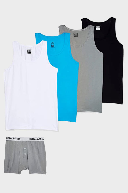 Hero Basic Set Of 4 Multi Color Tank Top With Boxer