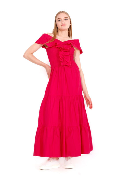 Plain Role Dress with Elastic Part