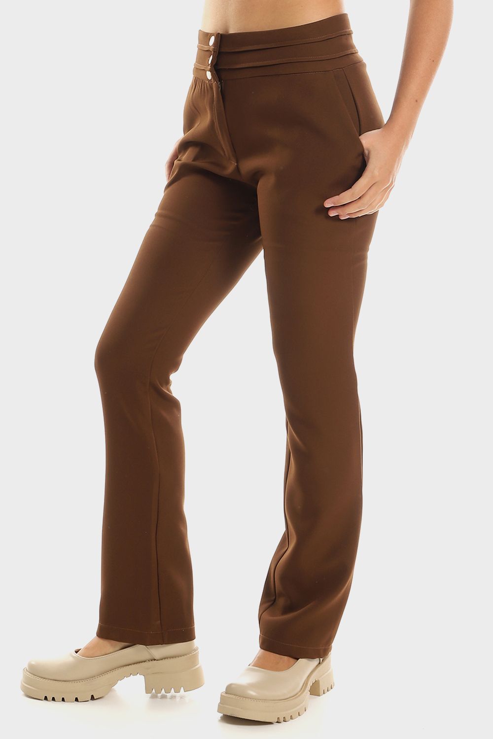 Straight Leg Pants with Golden Buttons