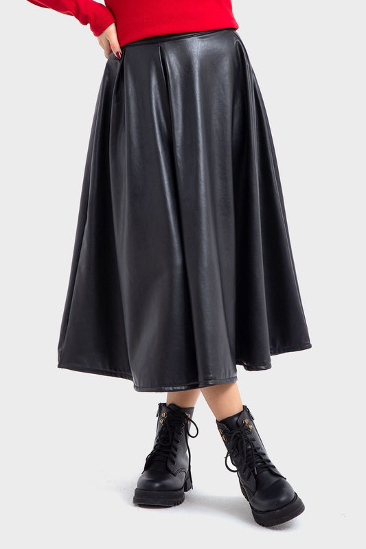 Okoye Premium Line, Black Maxi Leather Skirt