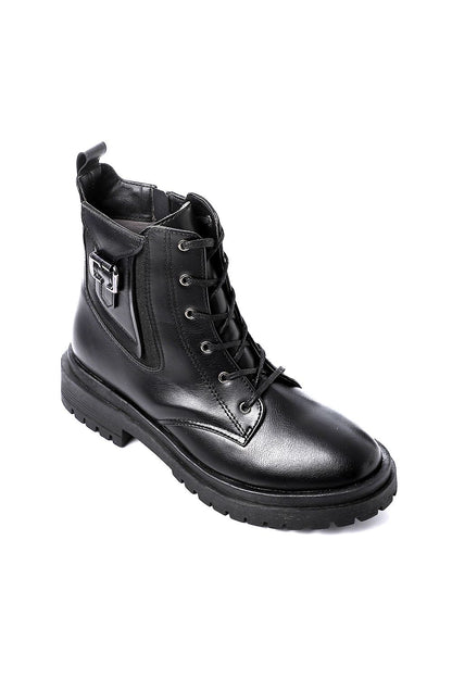 Black Half Boot with Decorative Buckle