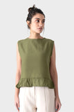 Olive Sleeveless Ruffle Blouse