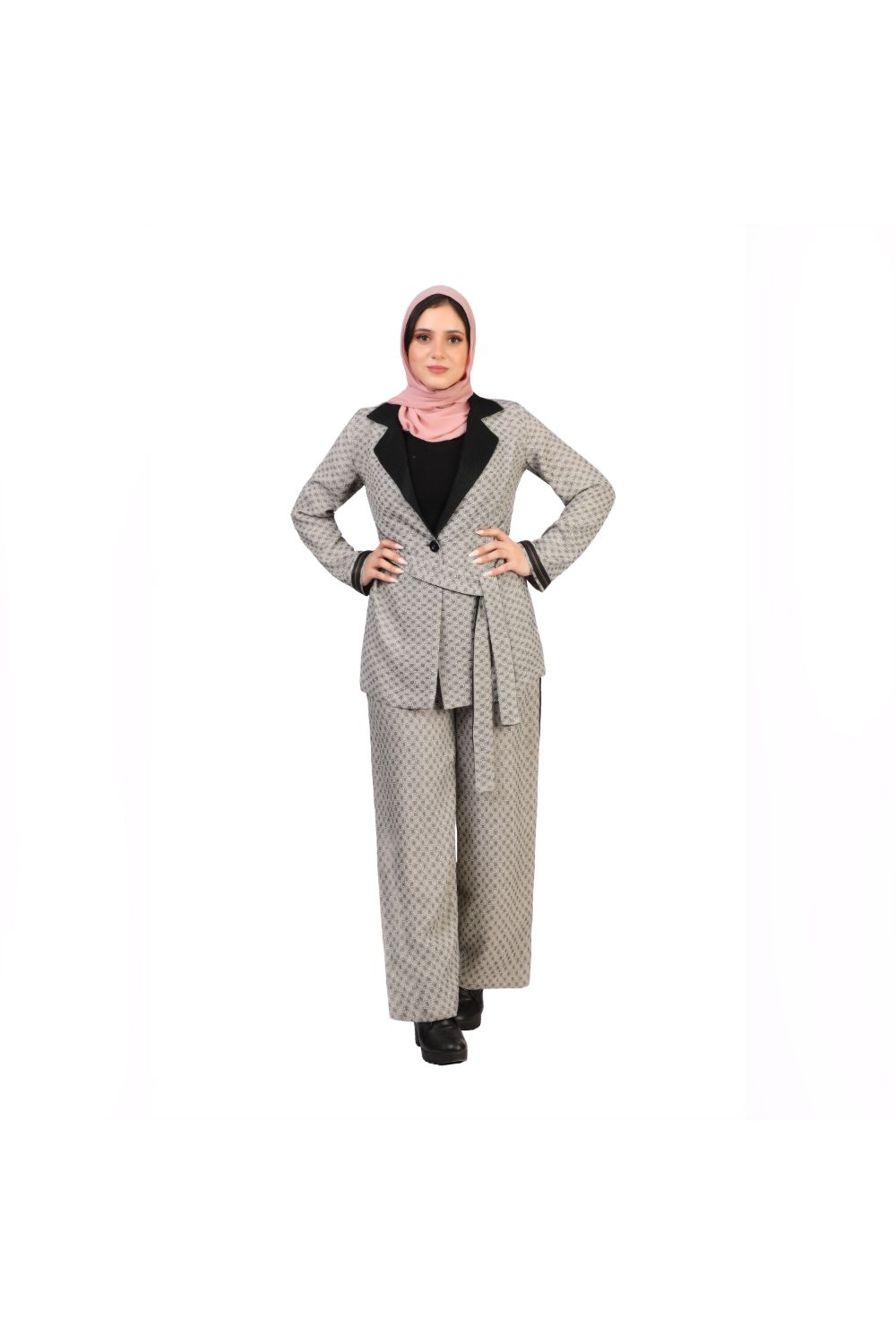 Smoky Casual Set of Jacket with Tie-Belt and Pants