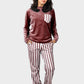 Shechick Top & Striped Pants Velvet Pajama Set