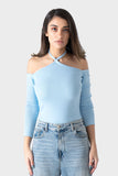 Okoye Baby Blue Cold Shoulder Halter Neck Top