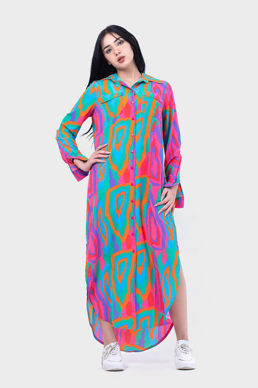 فستان قميص بفتحات جانبية