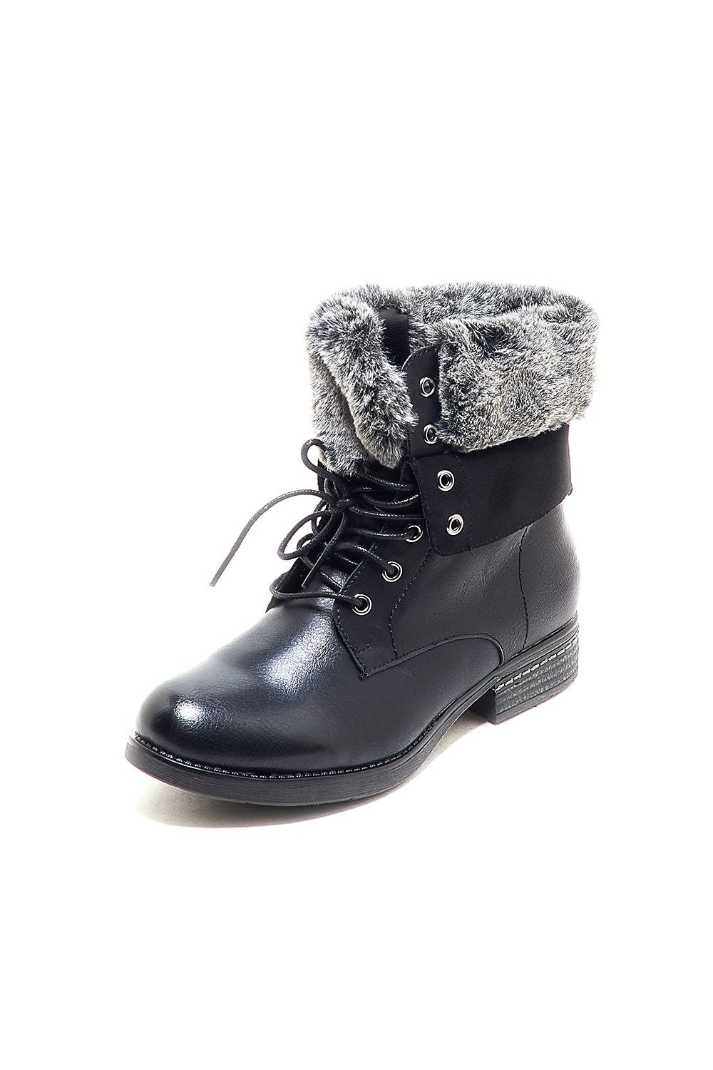 Shoeroom Fur Neck Leather Half Boot