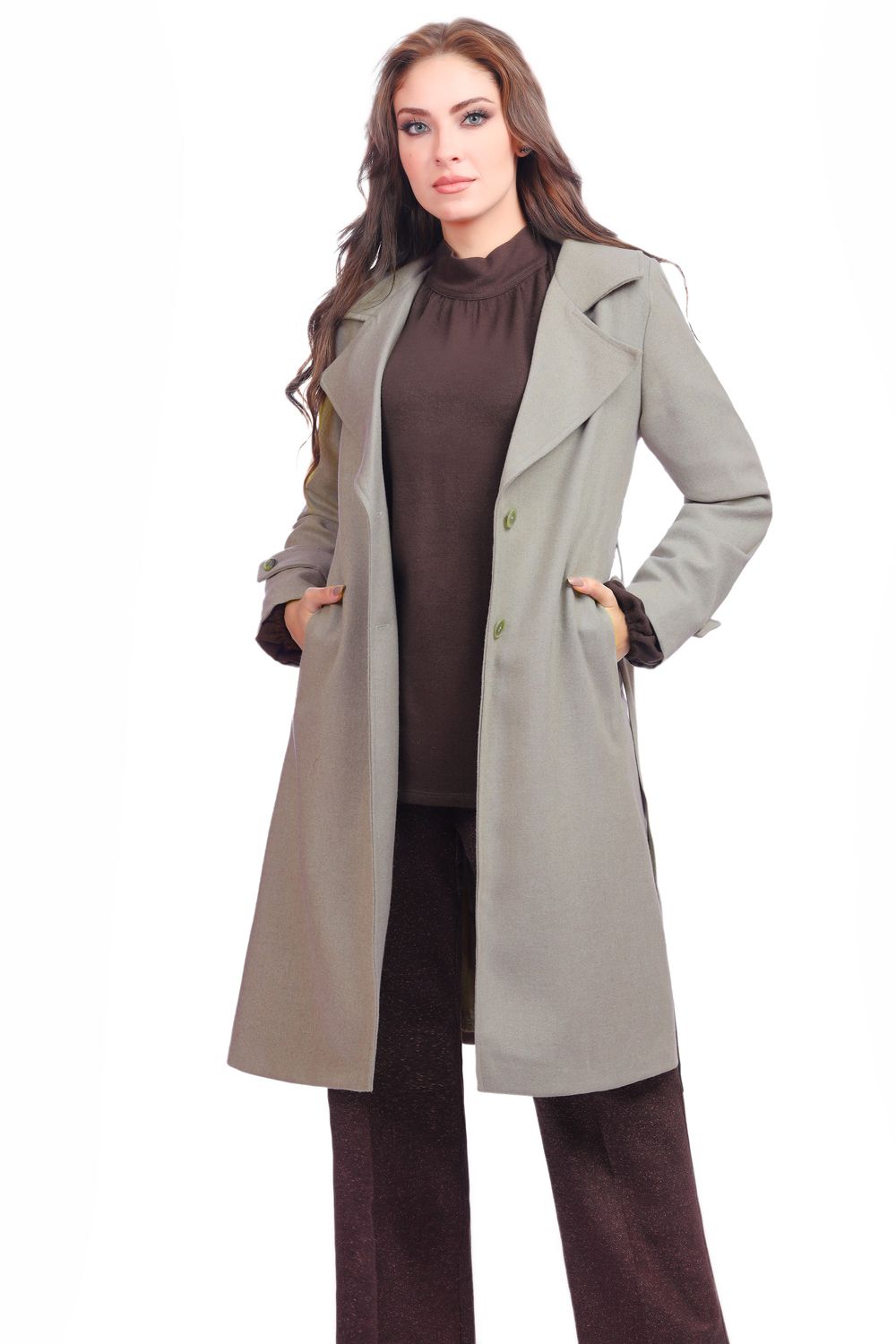 Smoky Elegant Classic Belted Coat