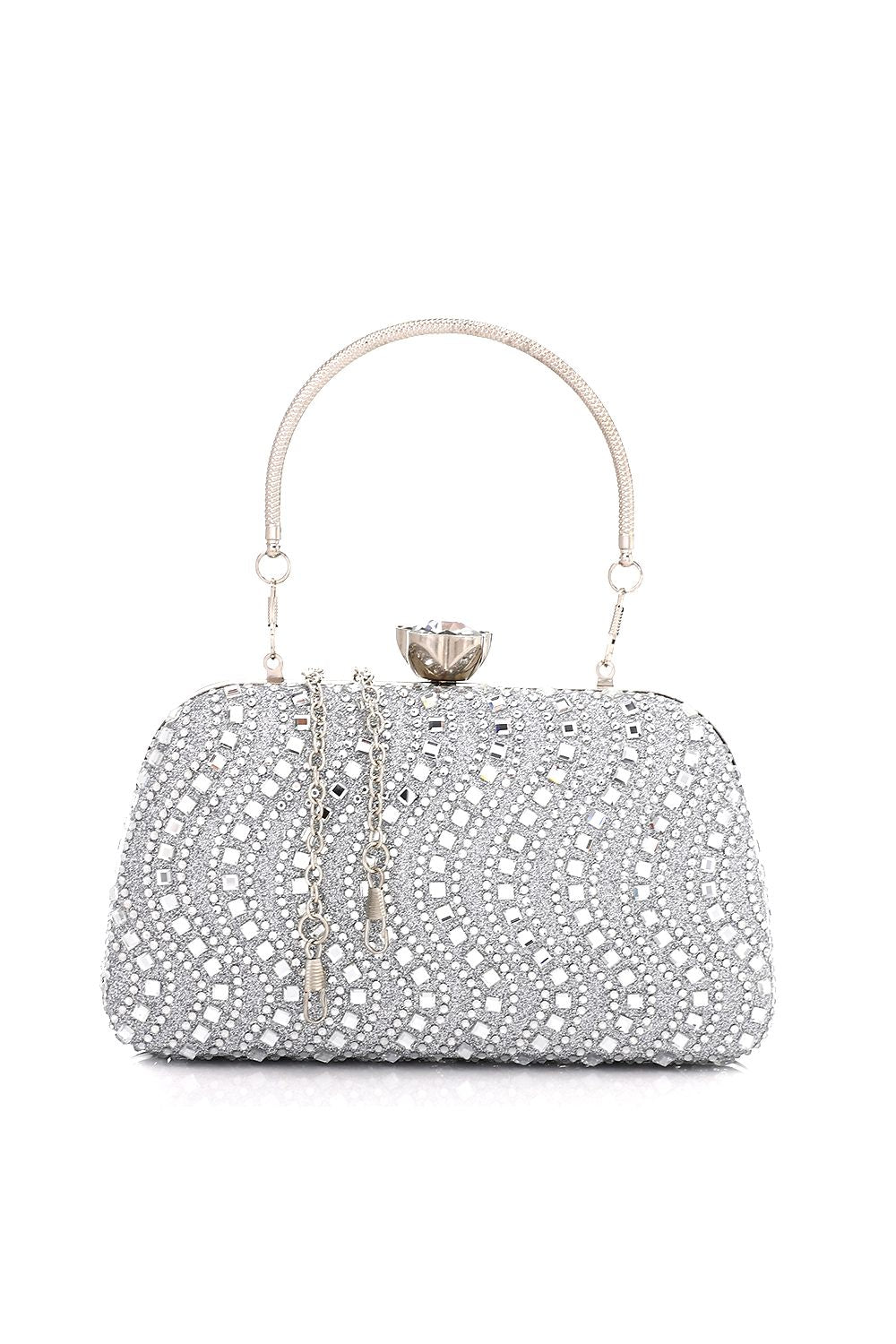 Mr.Joe Flower Lock Diamonds Studded Clutch