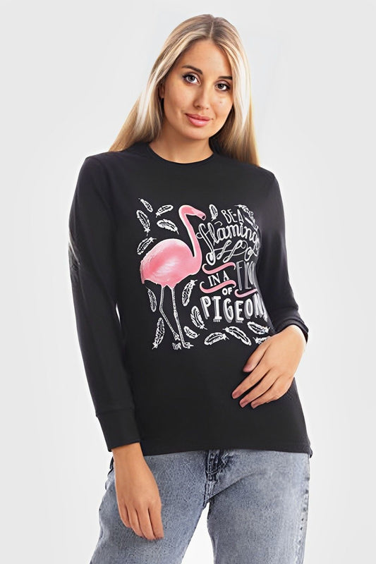 Izor Printed Flamingo Long Sleeve Hoodie