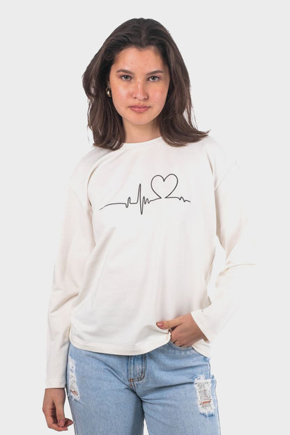 White Heartbeats Printed T-Shirt