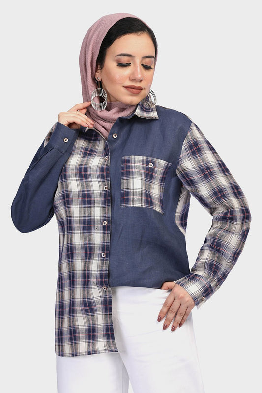 Smoky Checkered Half And Half Shirt