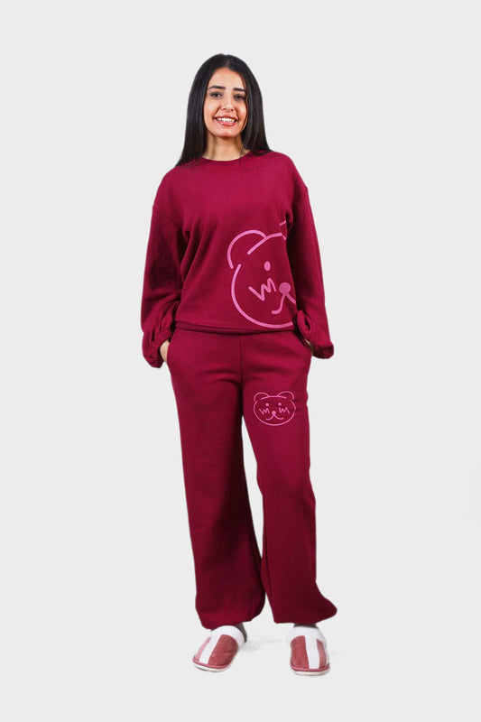 Shechick Cute Teddy Bear Printed Pajama Set