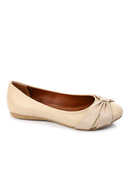 Beige Suede Bow Leather Ballerina