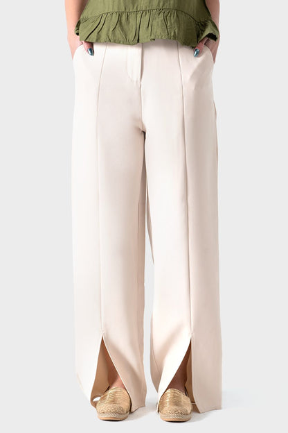 Okoye Beige Front Slits Pants