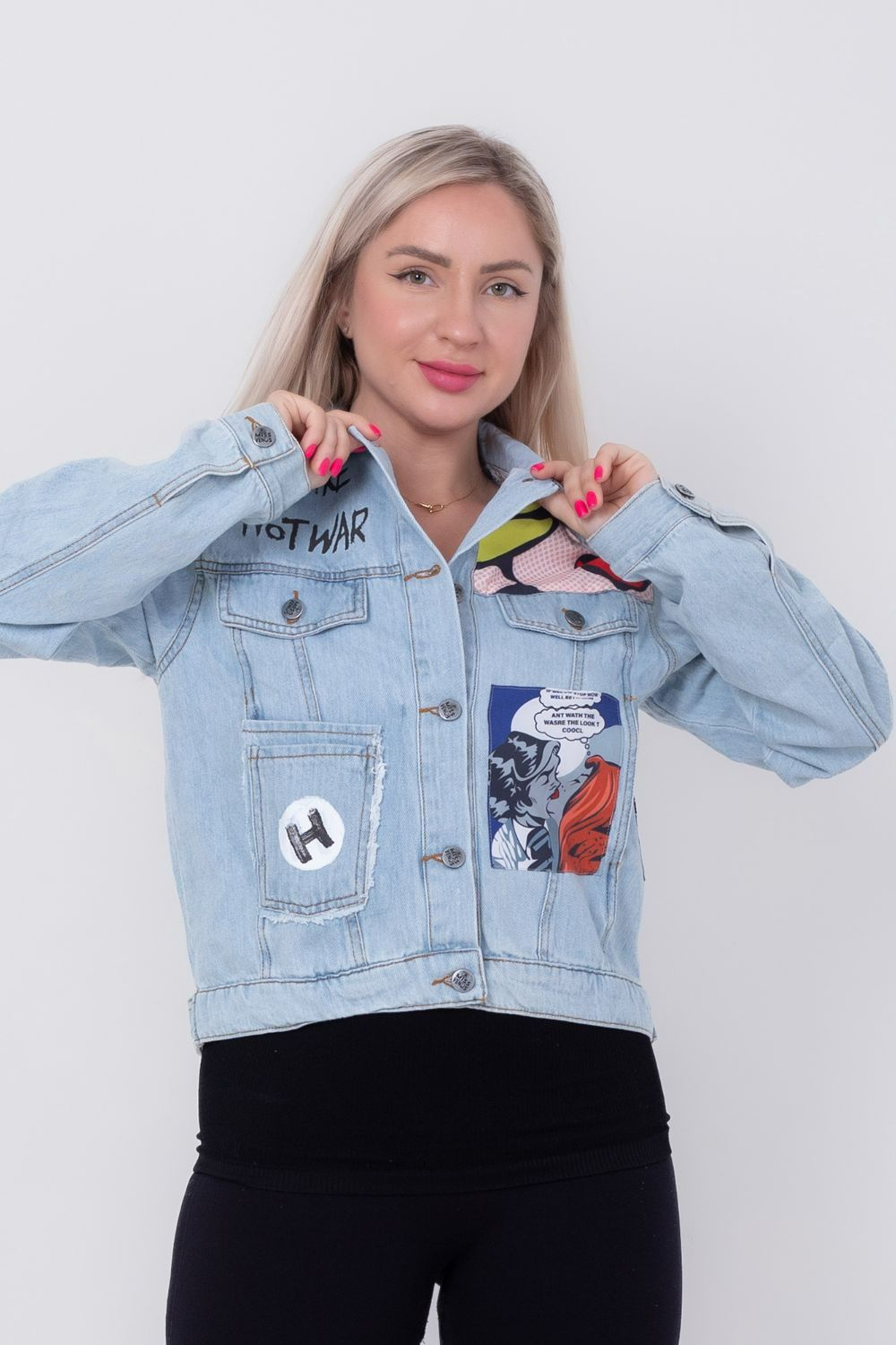 Miss Venus Casual Printed Denim Jacket