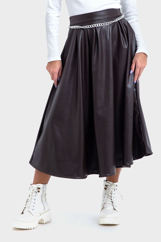 Okoye Premium Line, Dark Brown Maxi Leather Skirt