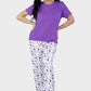 Shechick Solid Top with Moons Printed Pants Pajama