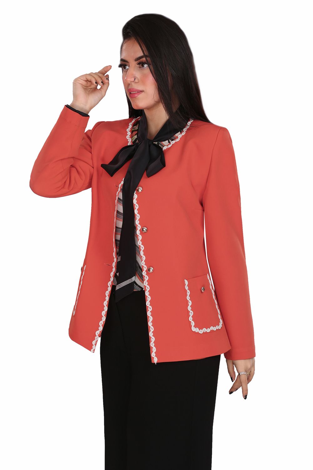 Smoky Fashionable Blazer With Guipure Detailing