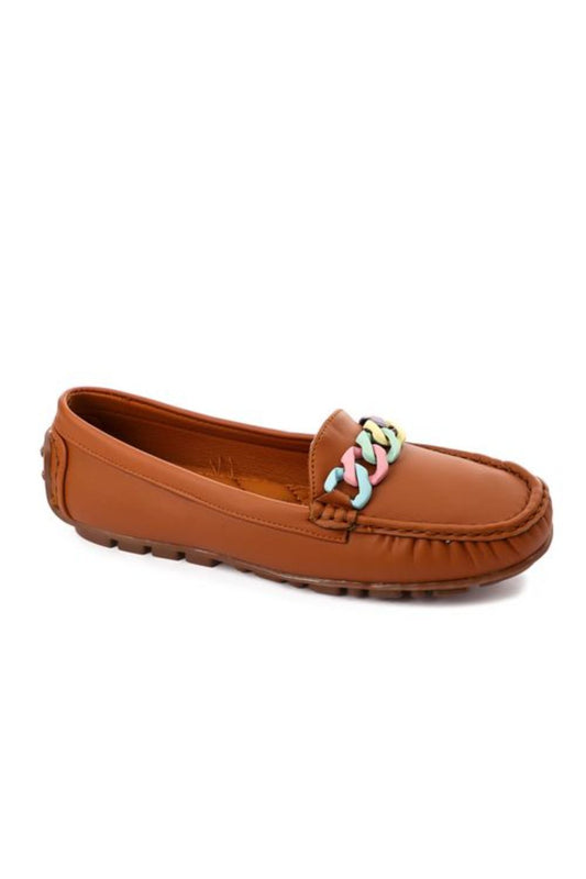 Flexible Upper Colorful Chain Loafer Shoes