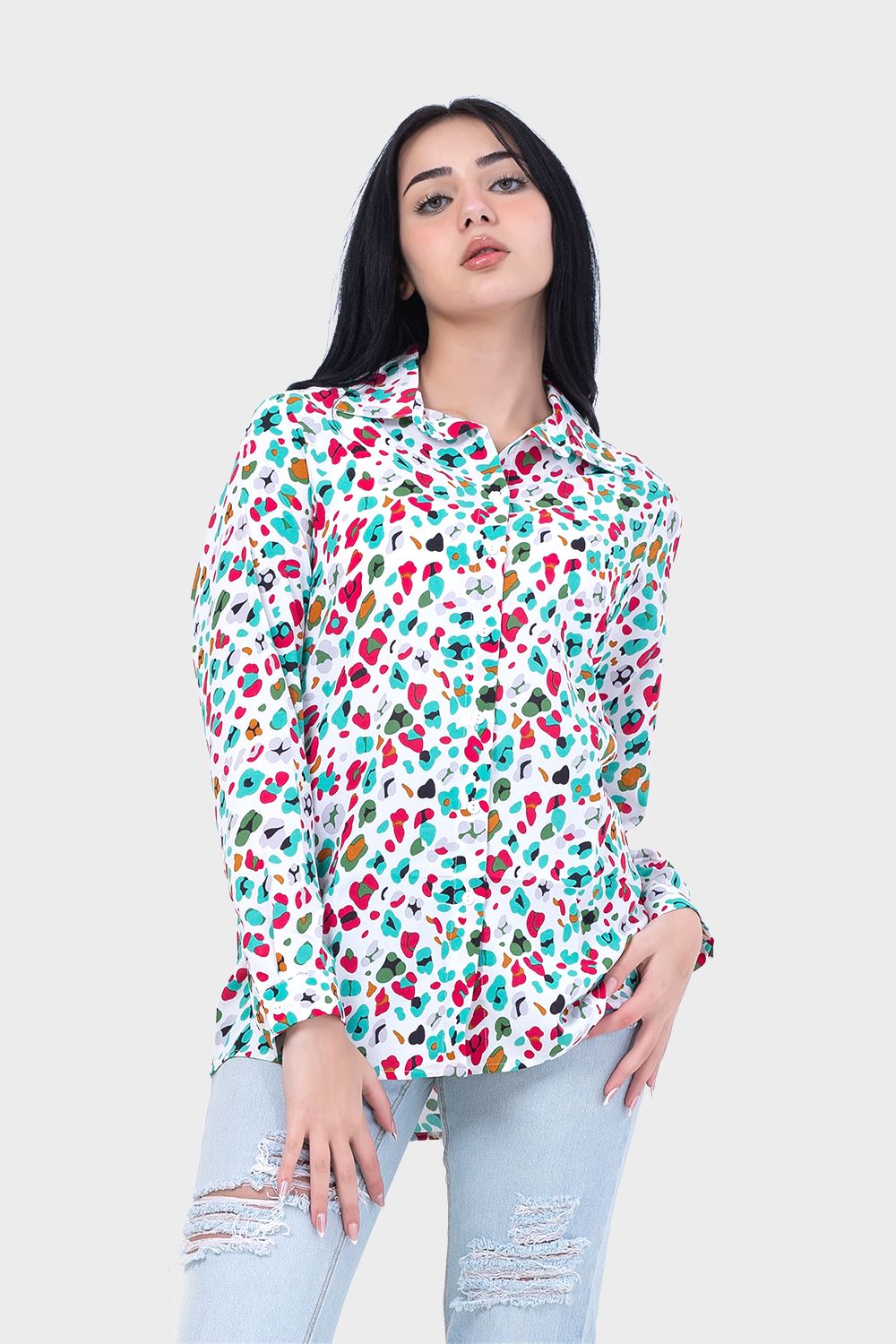 Miss Venus Patterned Buttoned Blouse