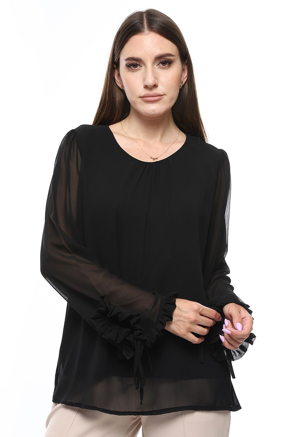 Mr.Joe Chiffon Blouse with Ruffle Cuffs