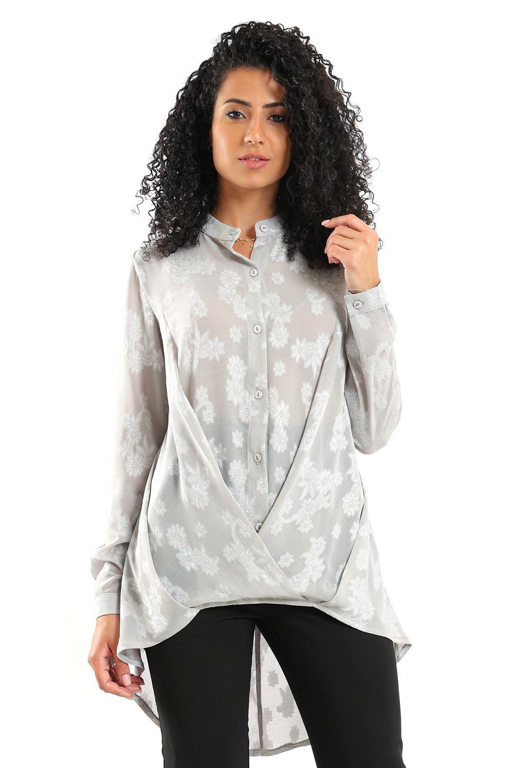 Mr.Joe High-Low Buttoned Blouse