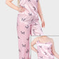 Shechick 3 Pieces Butterfly Printed Satin Pajama Set