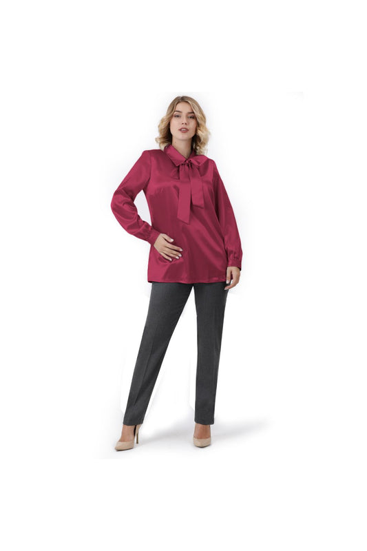 Smoky Satin Blouse with Removable Bow Tie