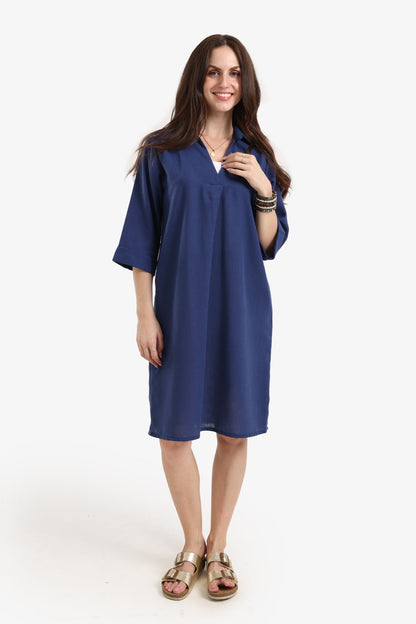 Tencel Collared V-Neck Dress